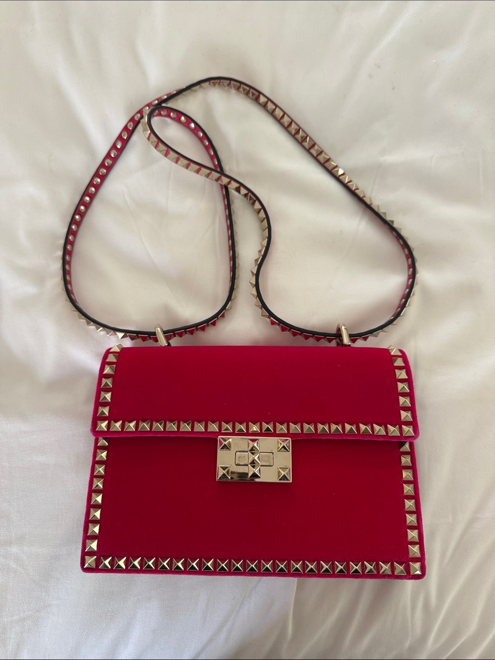 Valentino fuschia pink velvet rockstud bag